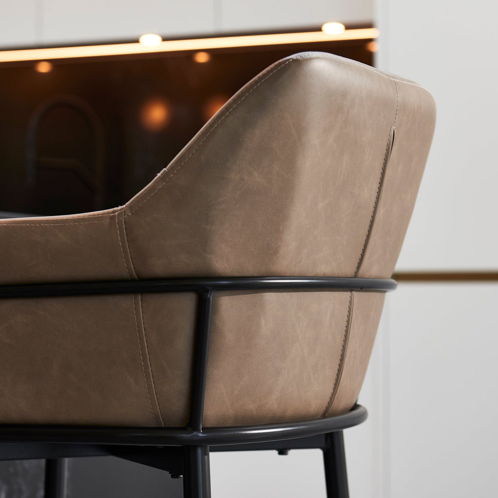 Reagan Almond Brown Faux Leather Bar Stool - Metal Legs