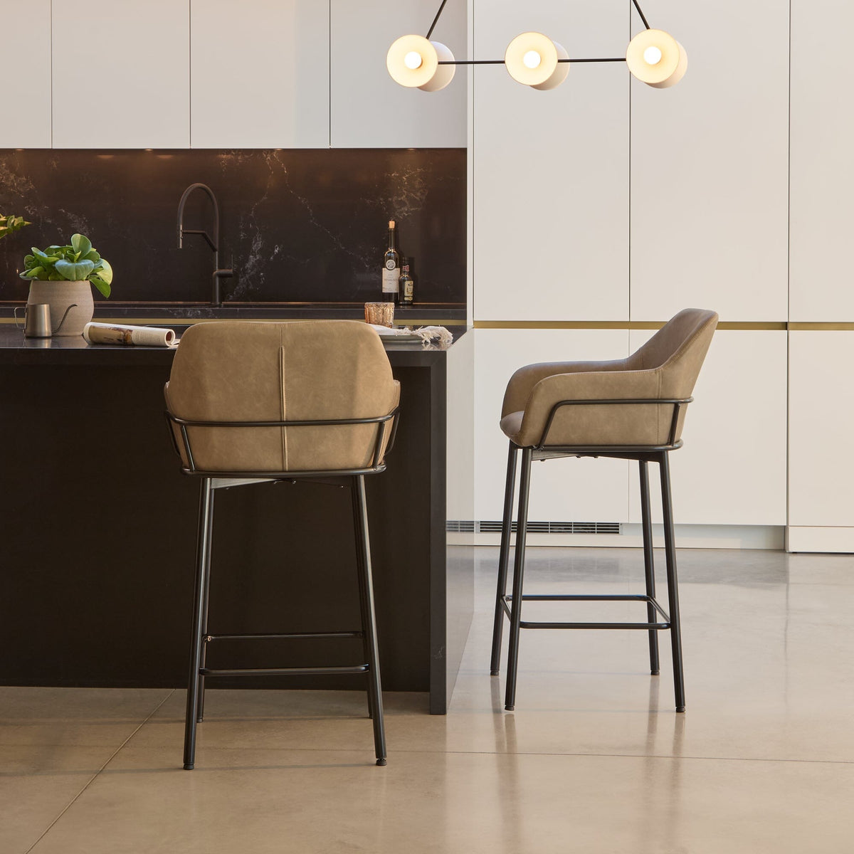Reagan Almond Brown Faux Leather Bar Stool - Metal Legs