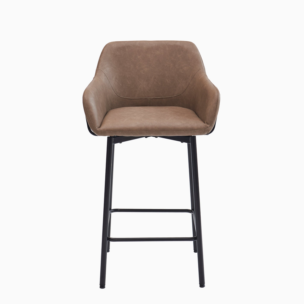 Reagan Almond Brown Faux Leather Bar Stool - Metal Legs