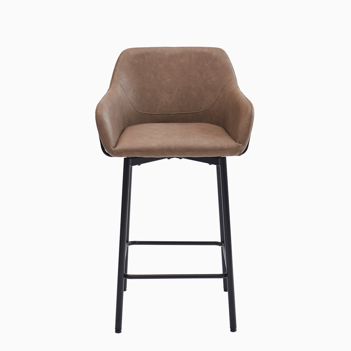 Reagan Almond Brown Faux Leather Bar Stool - Metal Legs