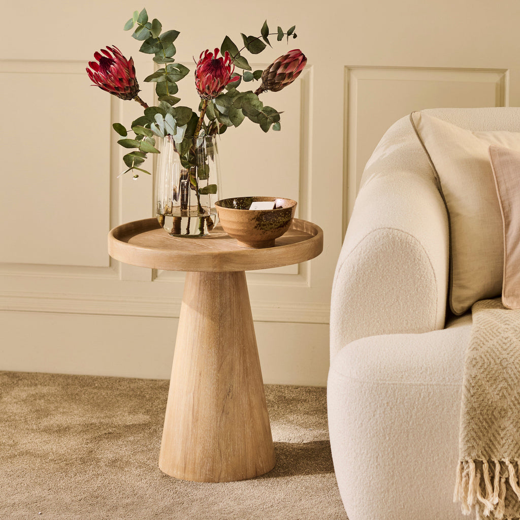 Rhiannon 45cm Round Side Table - Whitewash Oak