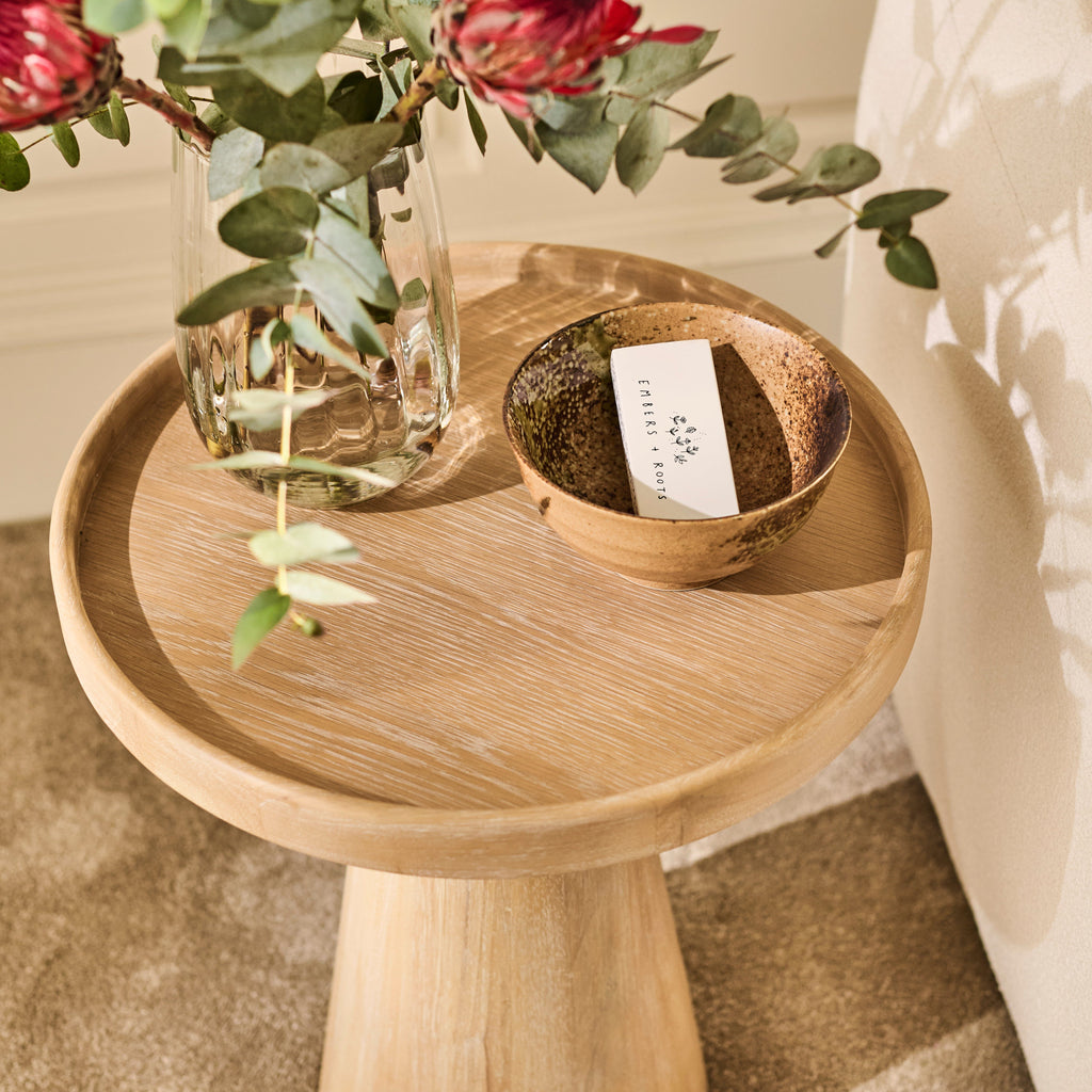 Rhiannon 45cm Round Side Table - Whitewash Oak