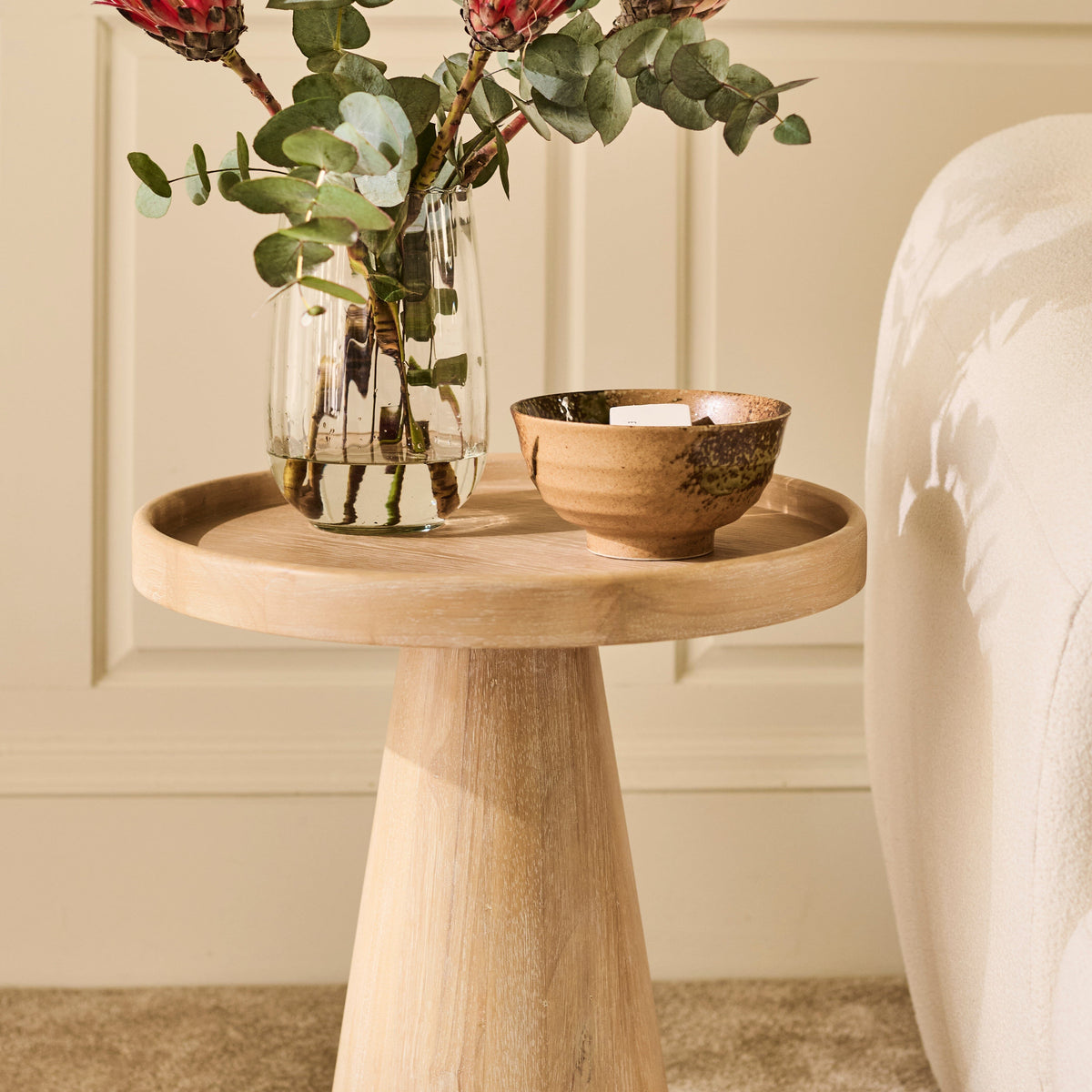 Rhiannon 45cm Round Side Table - Whitewash Oak