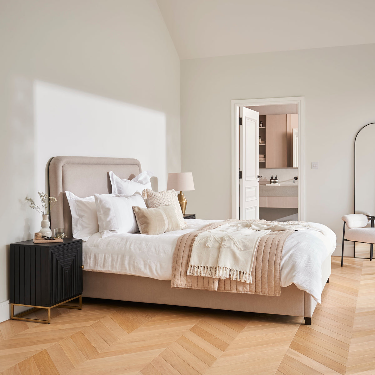 Robyn King Ottoman Bed - Soft Beige
