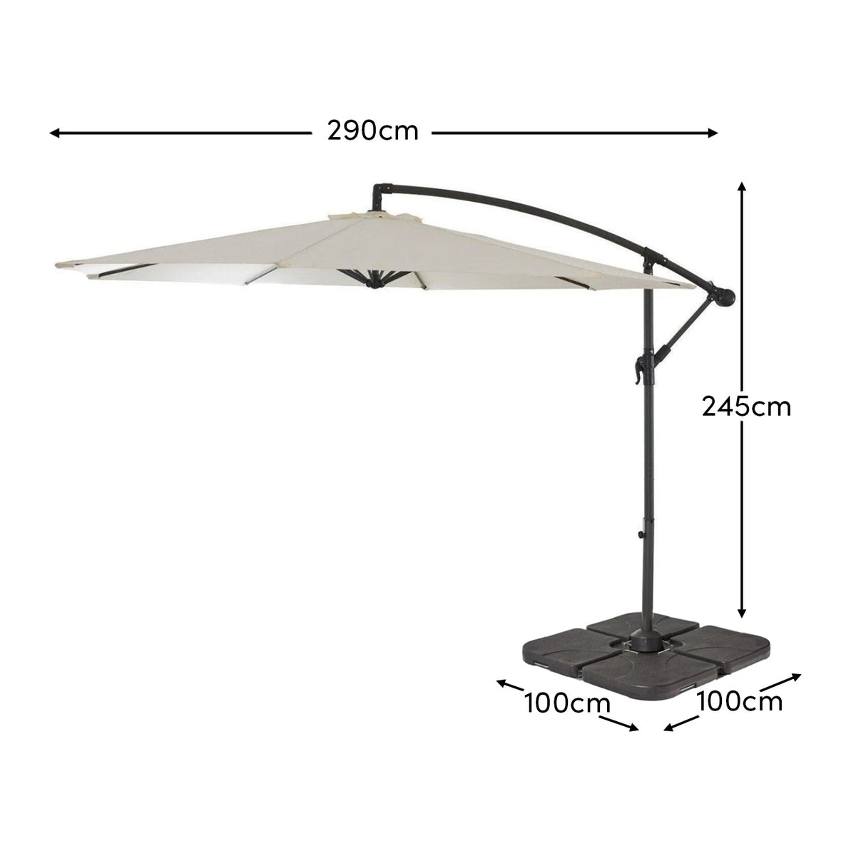 Cream Lean Over Parasol - 2.9m Round with Quartered Black Base