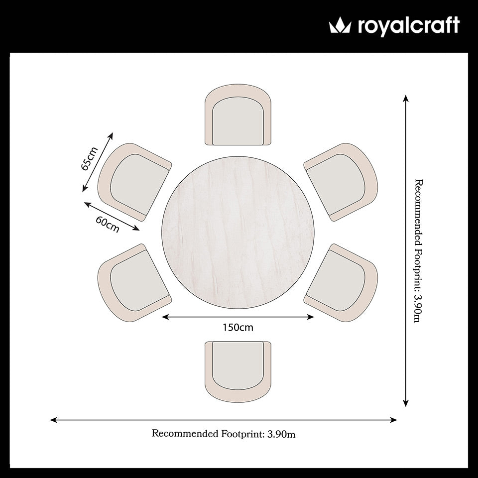 Saturn 6 Seater Round Conical Dining Set with Eden Dawn Dining Chairs
