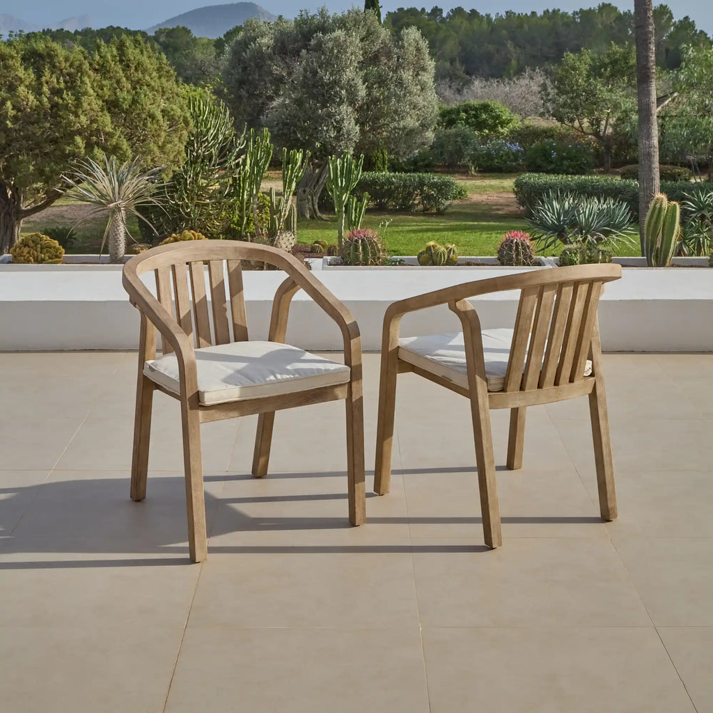 Amelia 6 Seater Wooden Garden Dining Set with 4 Shiro Chairs & Bench with Cushions