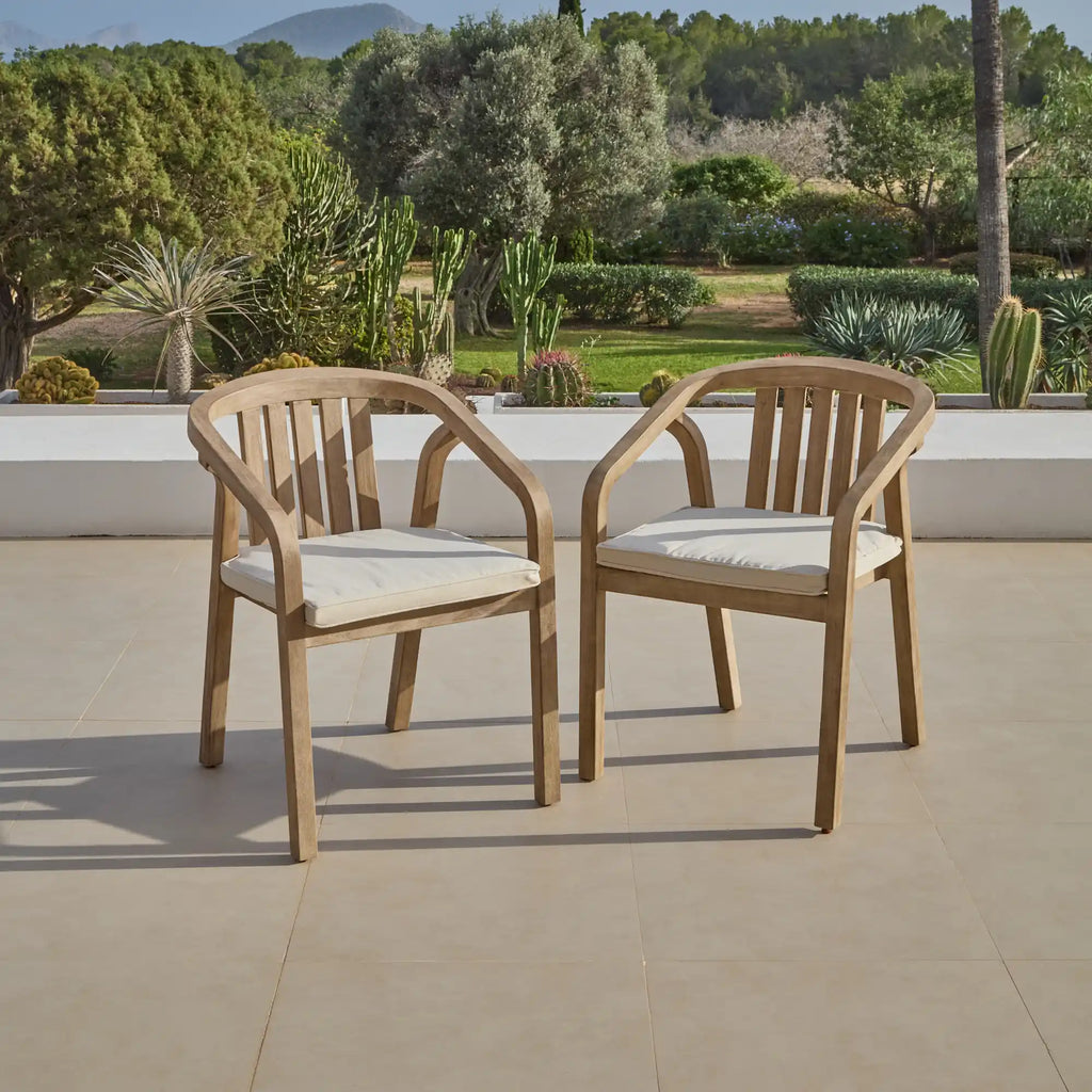 Amelia 6 Seater Wooden Garden Dining Set with 4 Shiro Chairs & Bench with Cushions