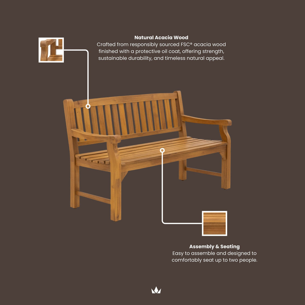 Sofia 180cm 3 Seater Acacia Garden Bench