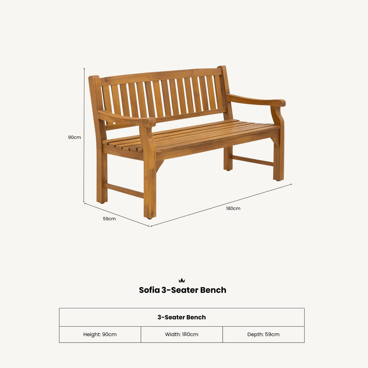Sofia 180cm 3 Seater Acacia Garden Bench