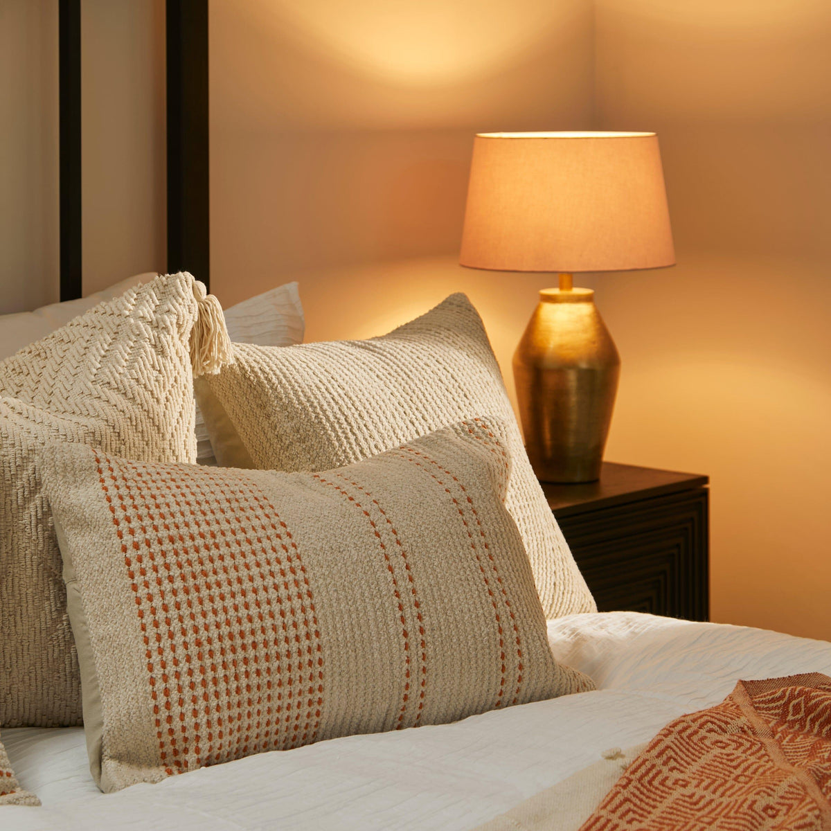Outlet - Elberton 55x35cm Cotton Striped Cushion Cover - Burnt Orange