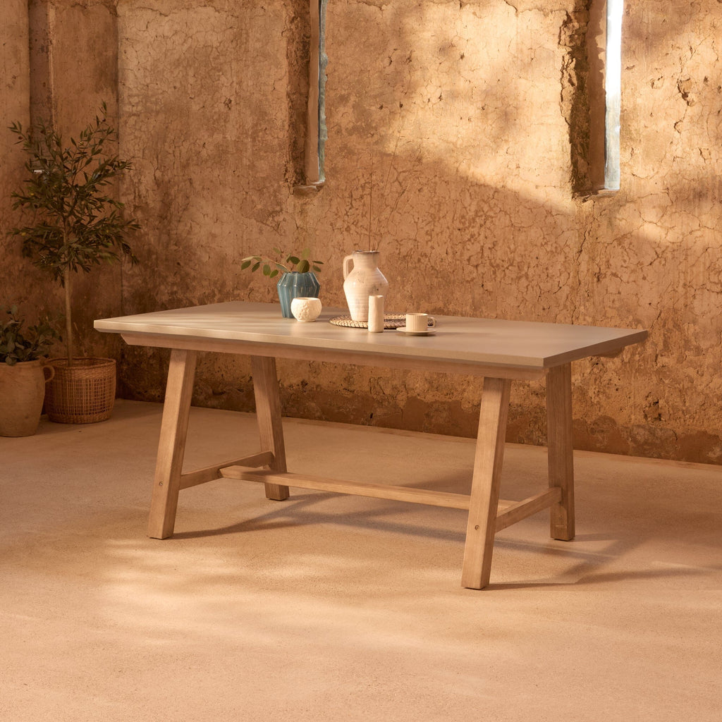 Shiro Pale Grey Concrete Dining Table Set - 6 Seater - Shiro Pink Rope Dining Chairs
