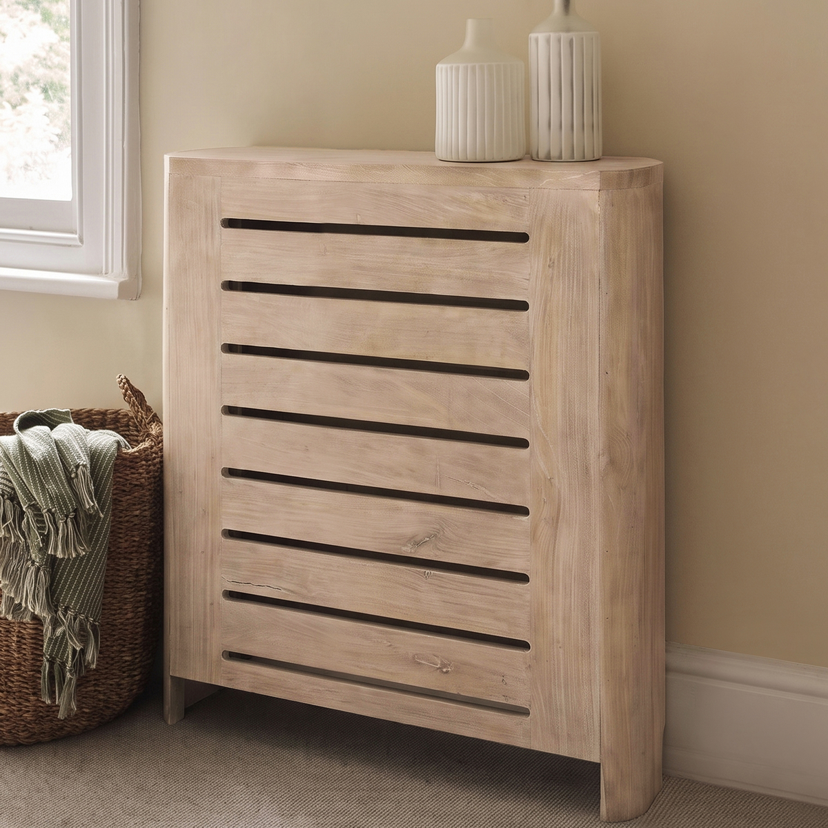 Asha Small Radiator Cover - Chalked Mango Wood