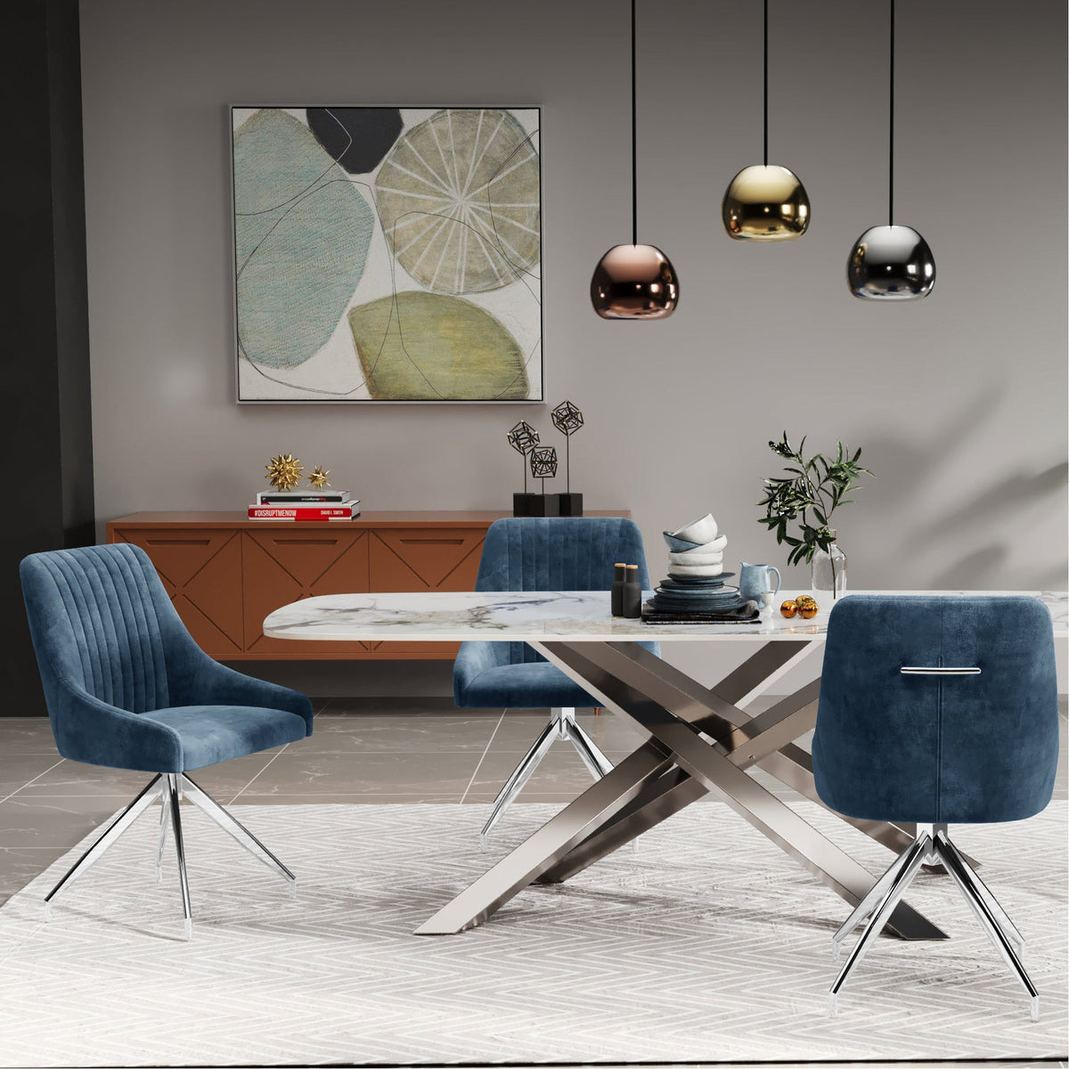 Lawson Velvet Swivel Dining Chair with Silver Legs