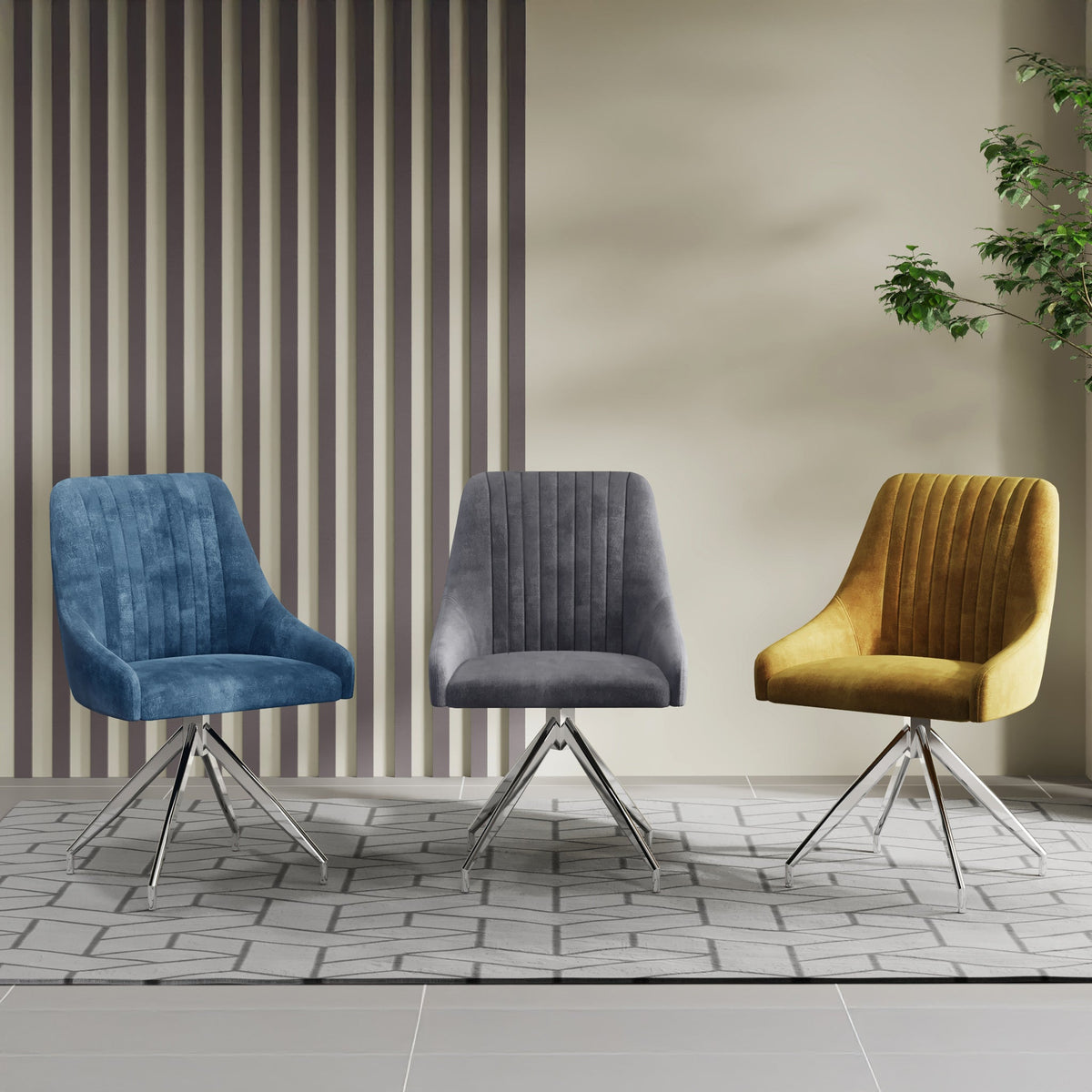 Lawson Velvet Swivel Dining Chair with Silver Legs