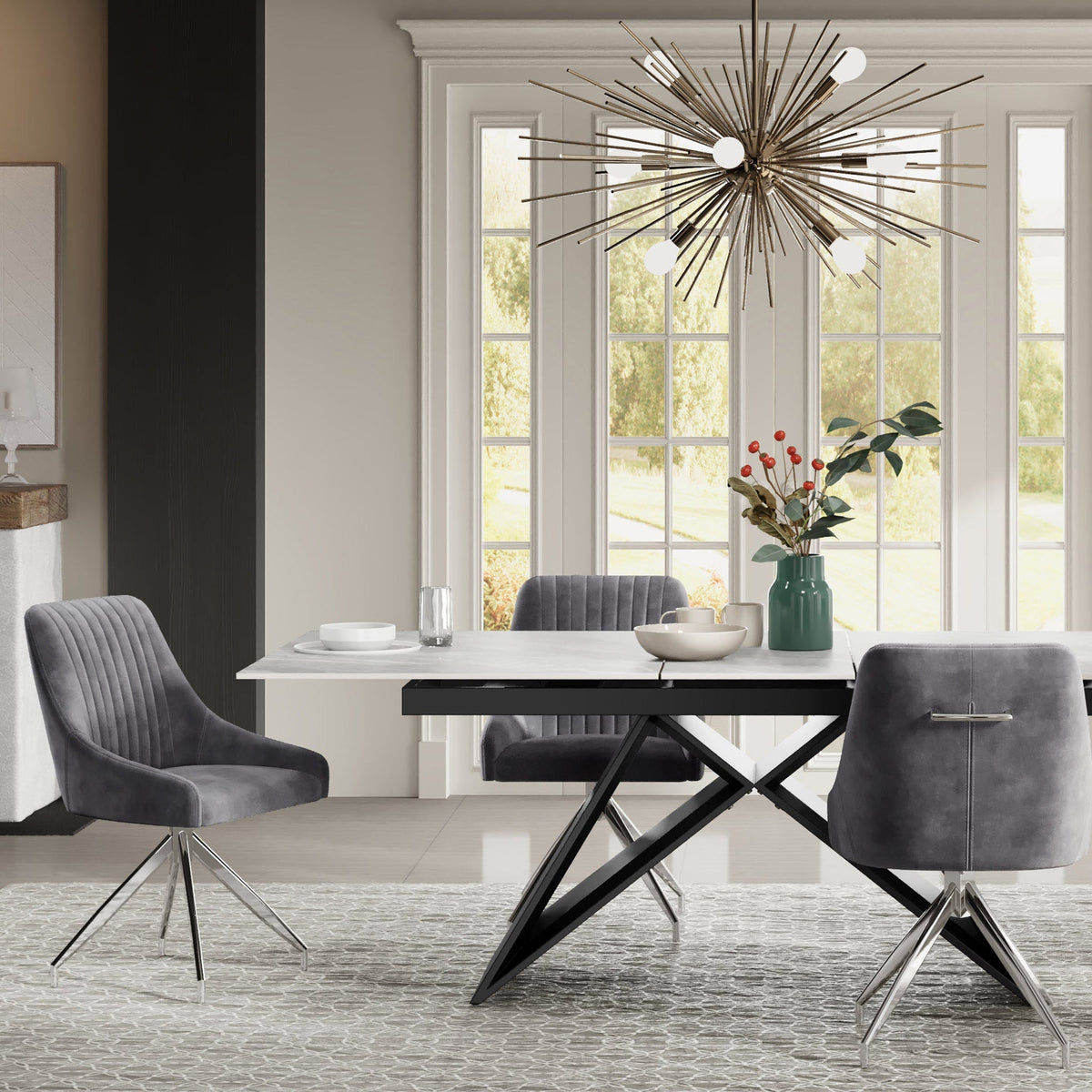 Lawson Velvet Swivel Dining Chair with Silver Legs