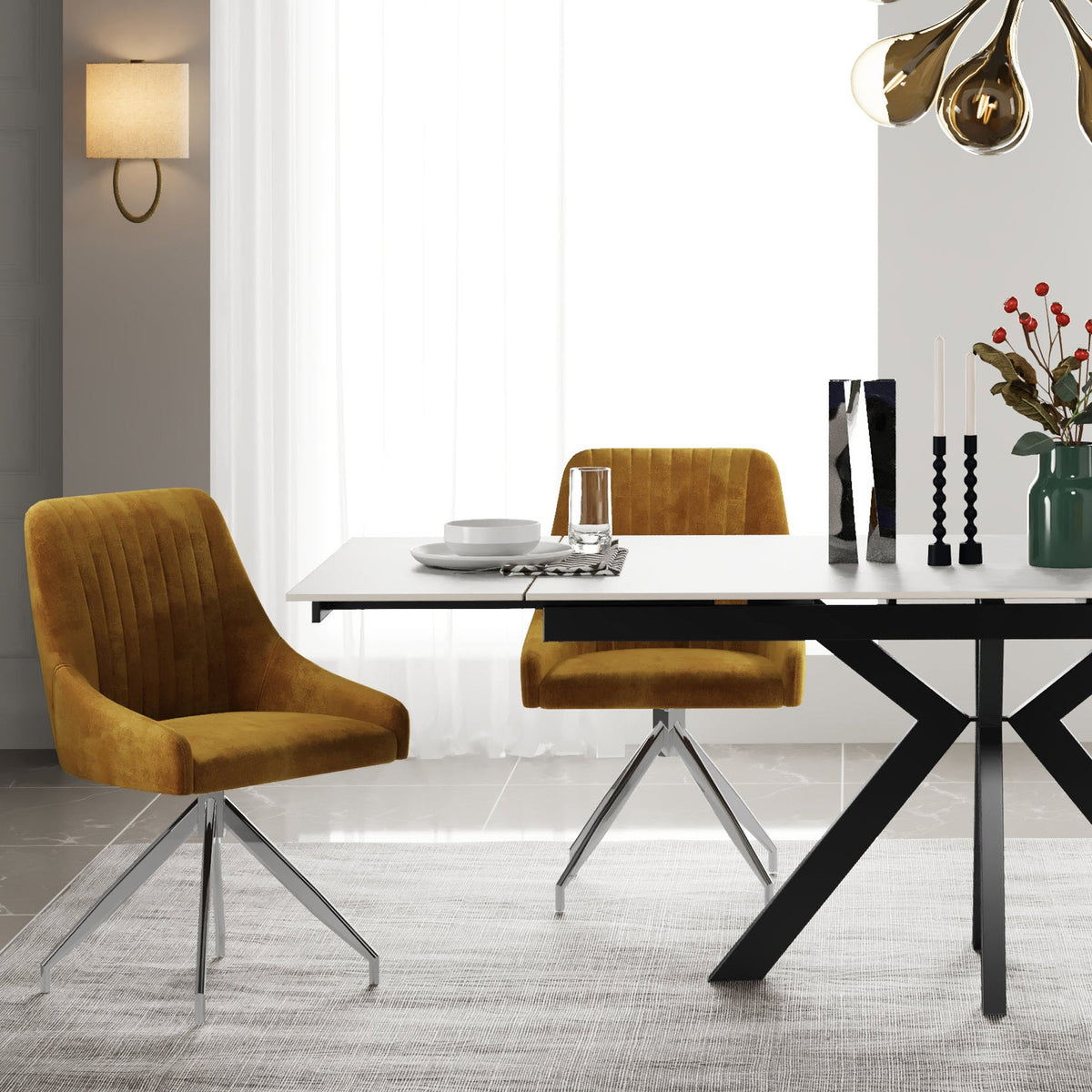Lawson Velvet Swivel Dining Chair with Silver Legs