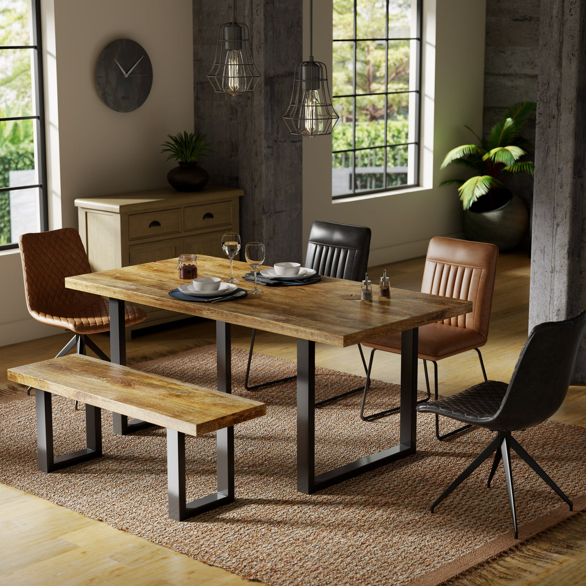 Abel Mango Wood 180cm Dining Table with U Leg