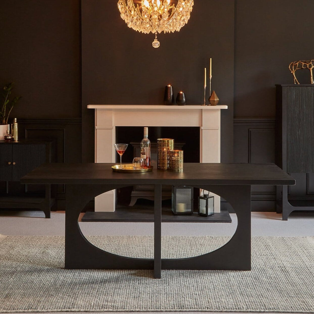 Jade Jet Black Rectangular Acacia Dining Table Set - 4 Seater - Nadine Marl Taupe Dining Chairs with Black Legs