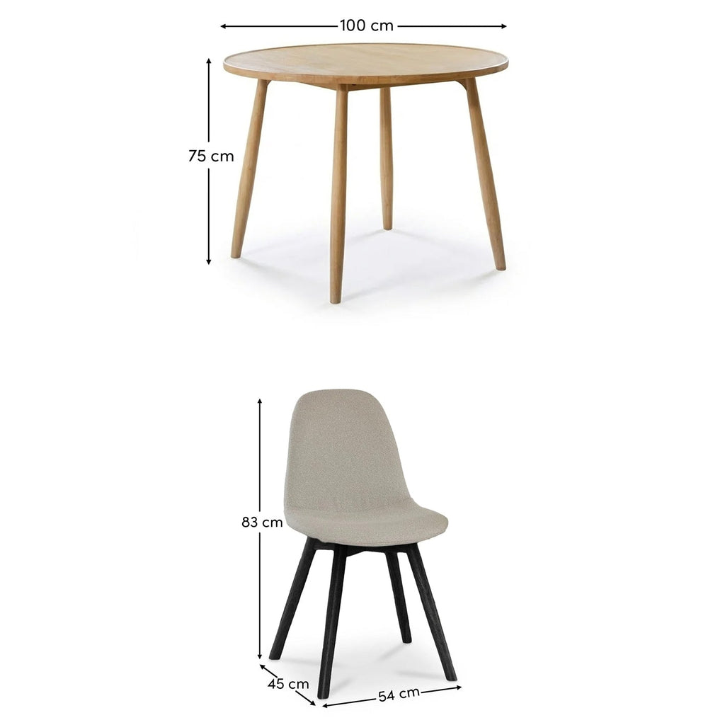 Tilly 100cm Round Dining Table - 4 Seater - Ellis Soft Beige Dining Chairs - Black Oak Legs