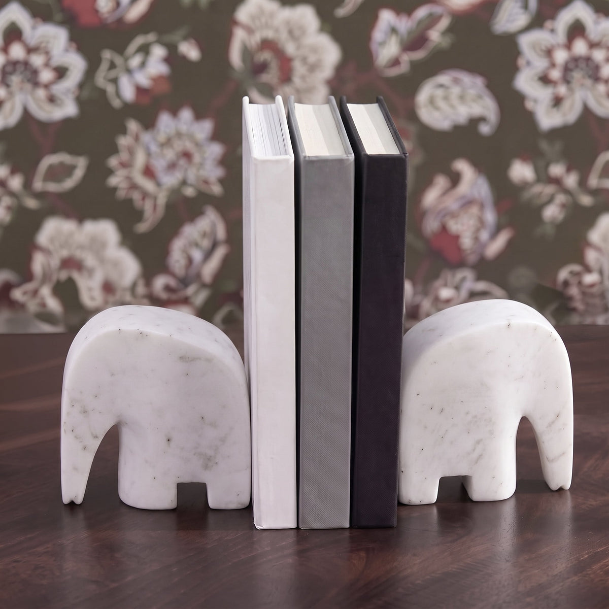 Tiree Elephant Bookends - White Marble