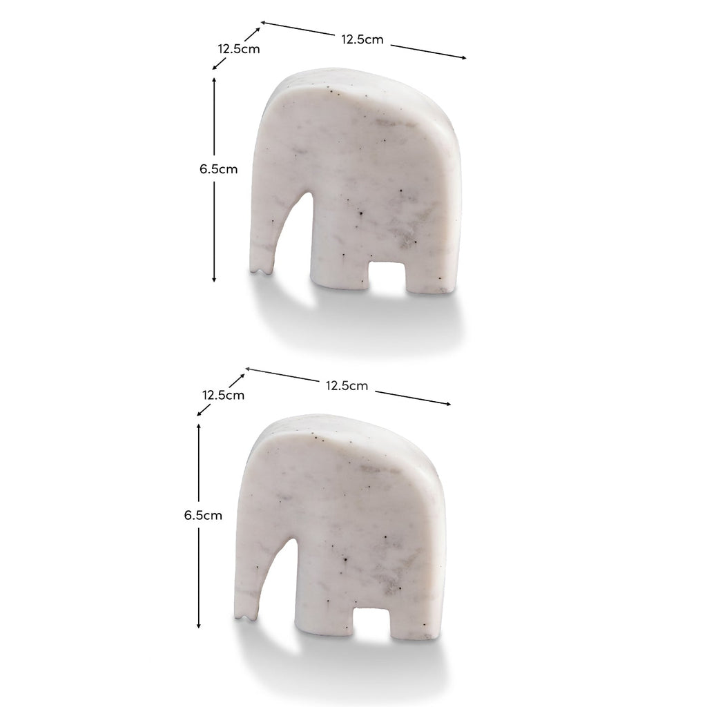 Tiree Elephant Bookends - White Marble