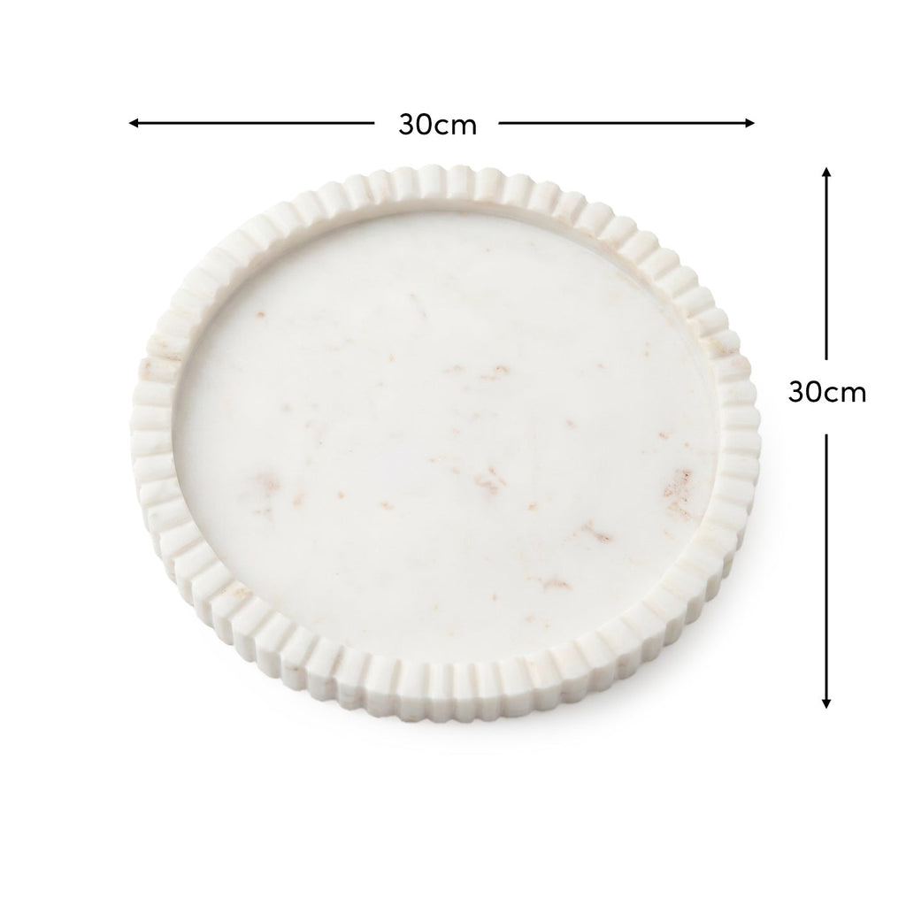 Tiree 30cm Round Tray - White Marble