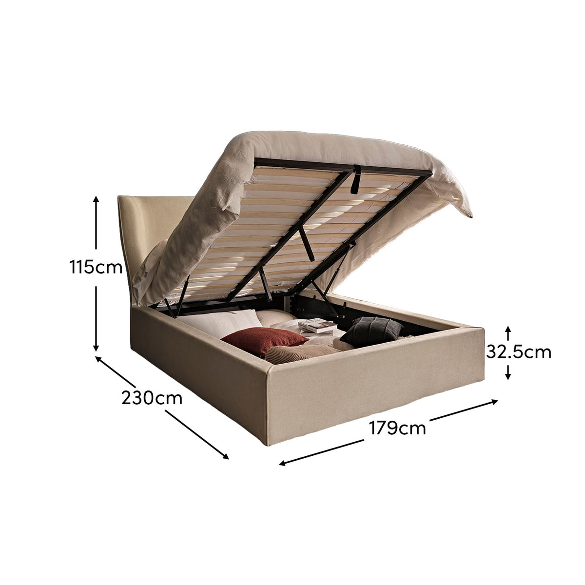 Torin Double Ottoman Bed - Oyster White