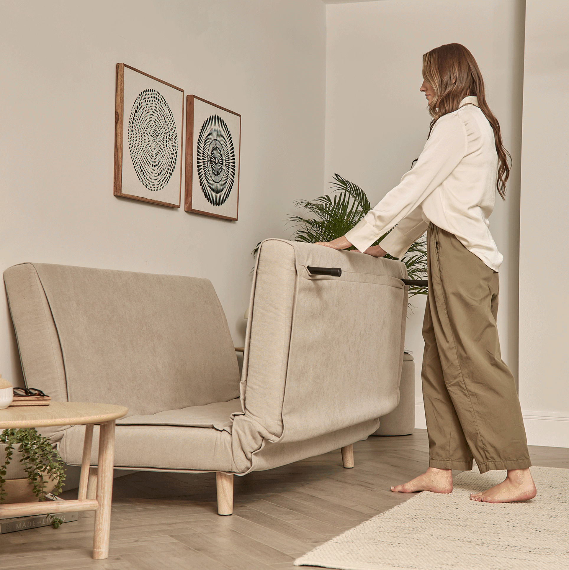 Una 2 Seater Double Sofa Bed - Soft Beige