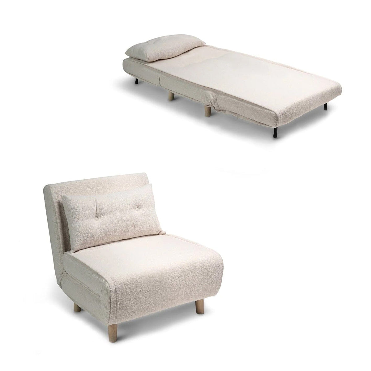 Una Single Sofa Bed - White Teddy
