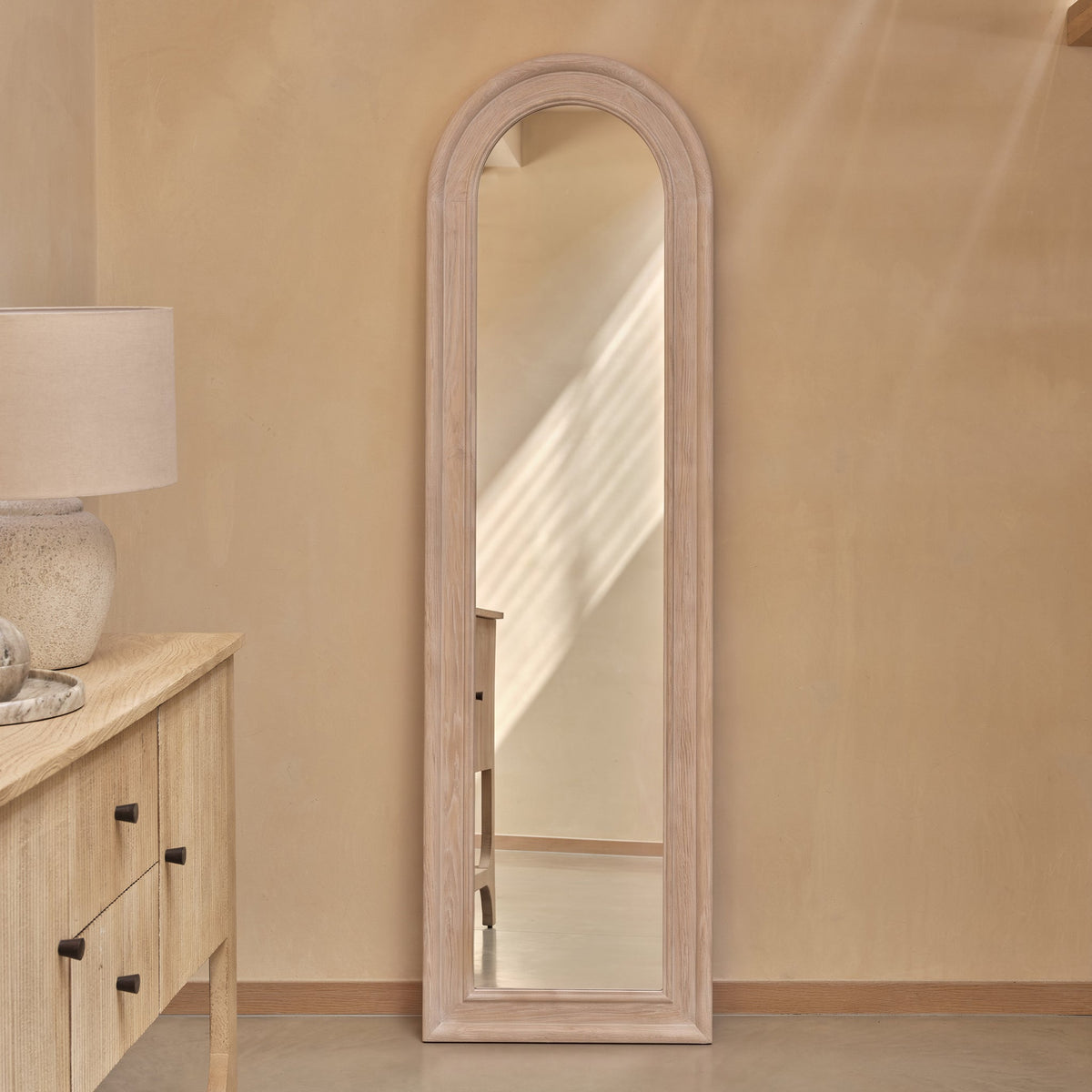 Langton 170x50cm Wooden Arch Floor Mirror - Whitewash