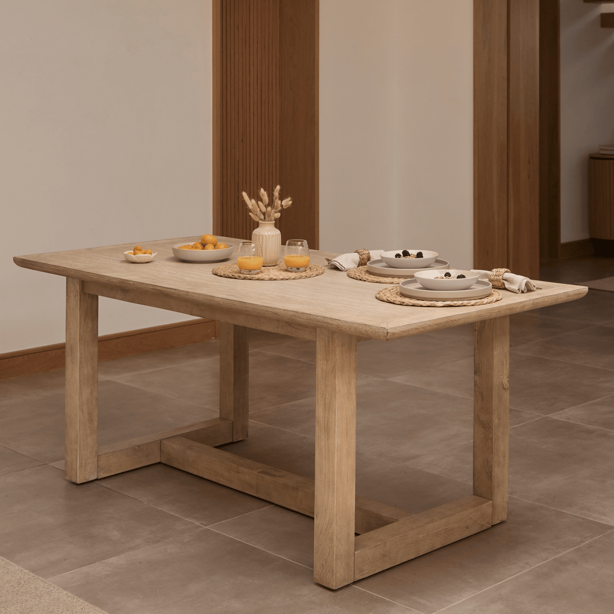 Outlet - Valdis Mango Wood & Travertine Dining Table