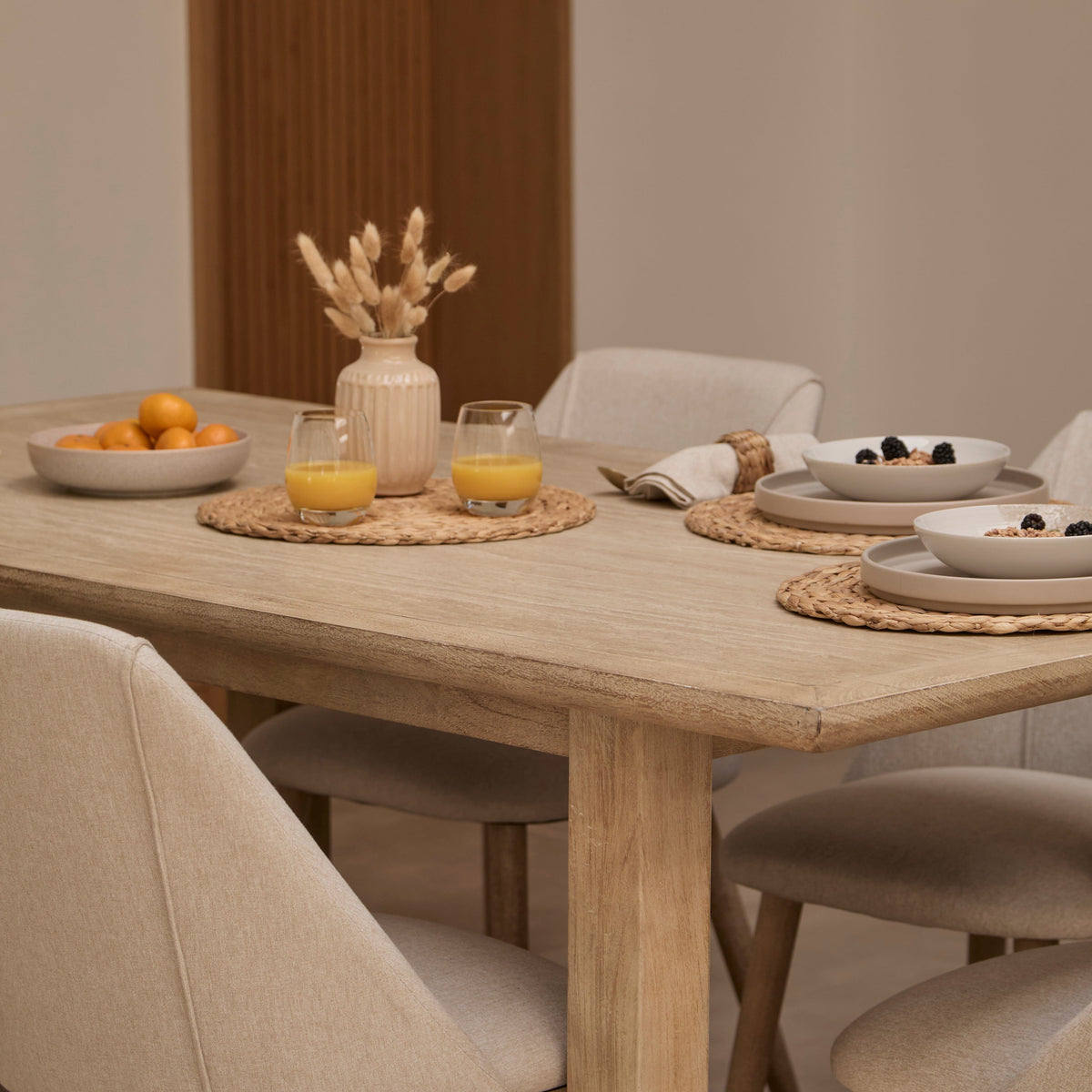 Outlet - Valdis Mango Wood & Travertine Dining Table