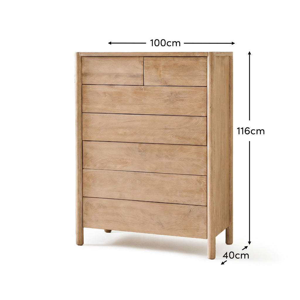 Viola 7 Drawer Tall Boy - Travertine Effect & Chalked Mango Wood