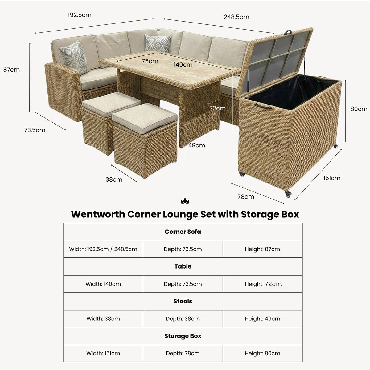 Wentworth Corner Lounge Set with Storage Box