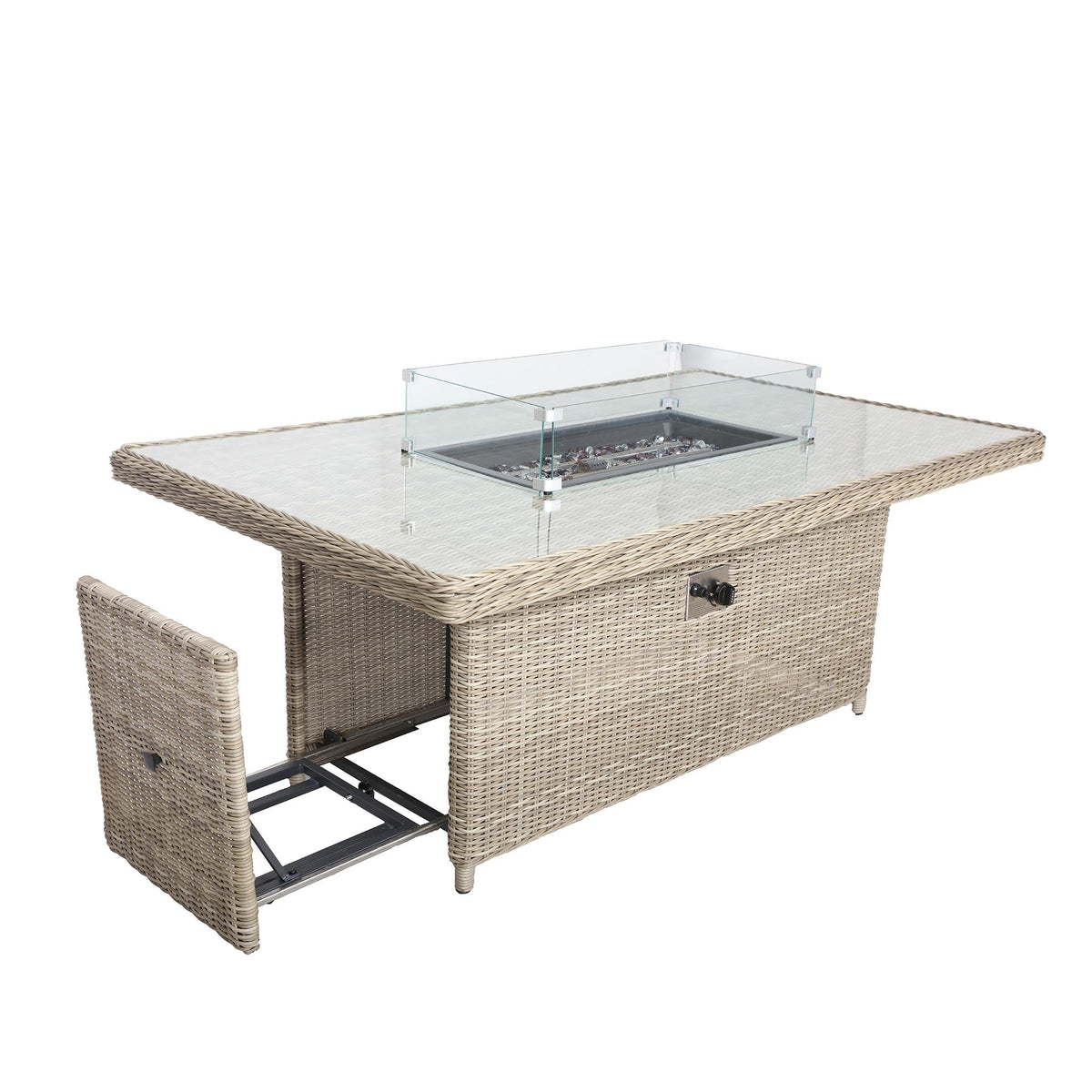 Wentworth 170cm Fire Pit Dine or Lounge Rattan Set with Bench