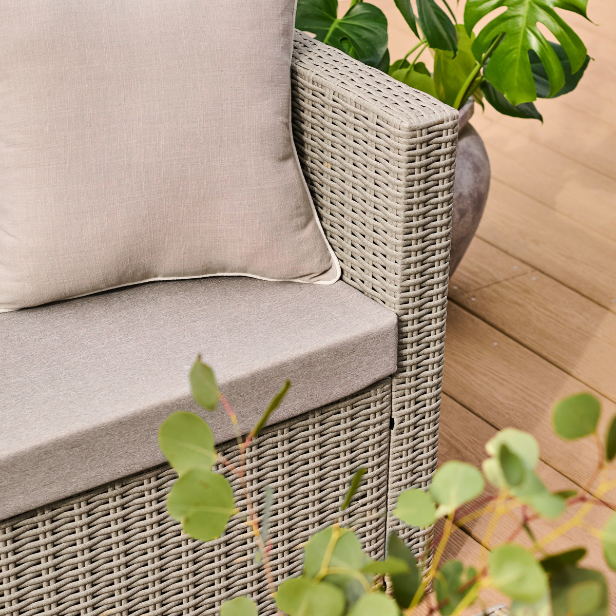 Weston 4 Seater Rattan Garden Corner Sofa Set - Light Grey with Stone Grey Cushions