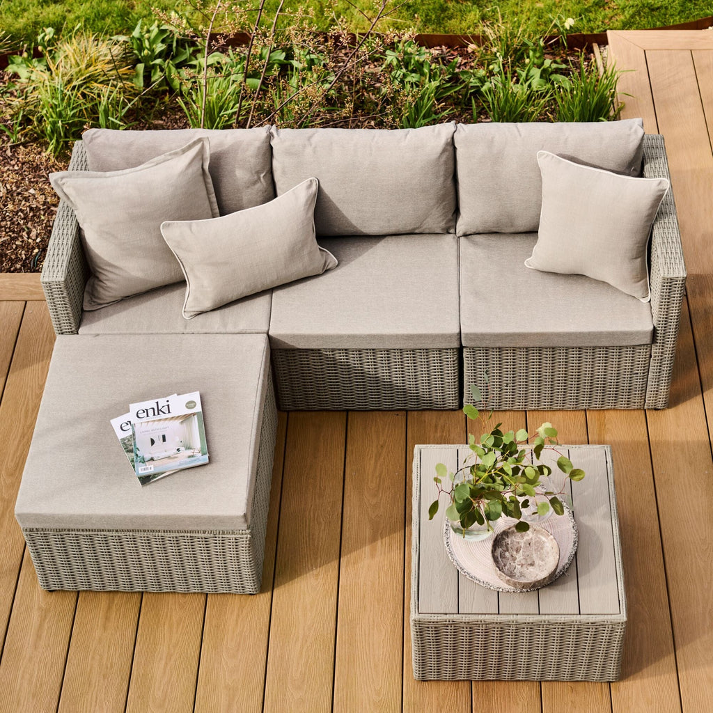 Weston 4 Seater Rattan Garden Corner Sofa Set - Light Grey with Stone Grey Cushions