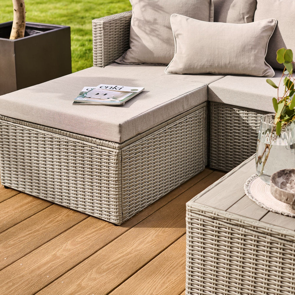 Weston 4 Seater Rattan Garden Corner Sofa Set - Light Grey with Stone Grey Cushions