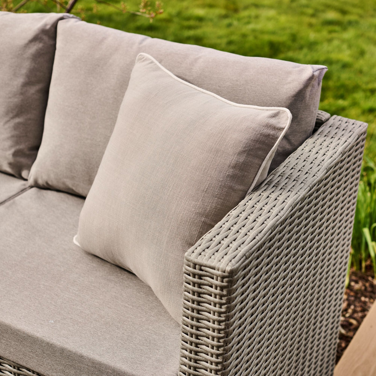Weston 4 Seater Rattan Garden Corner Sofa Set - Light Grey with Stone Grey Cushions