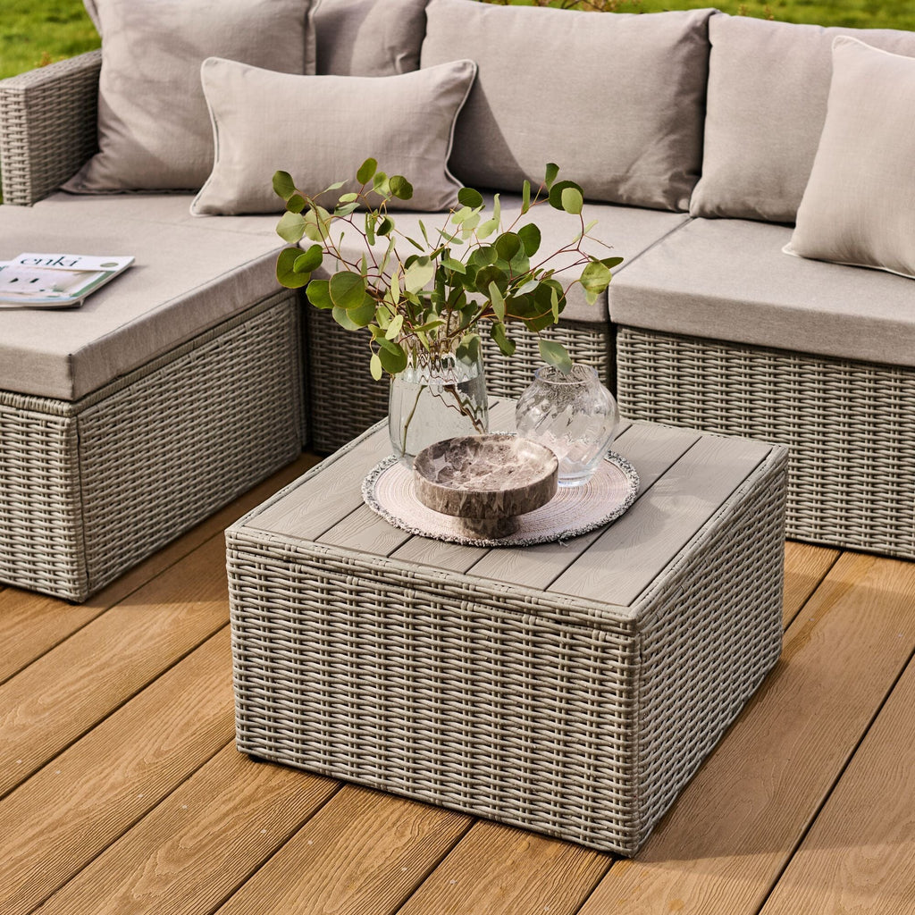 Weston 4 Seater Rattan Garden Corner Sofa Set - Light Grey with Stone Grey Cushions