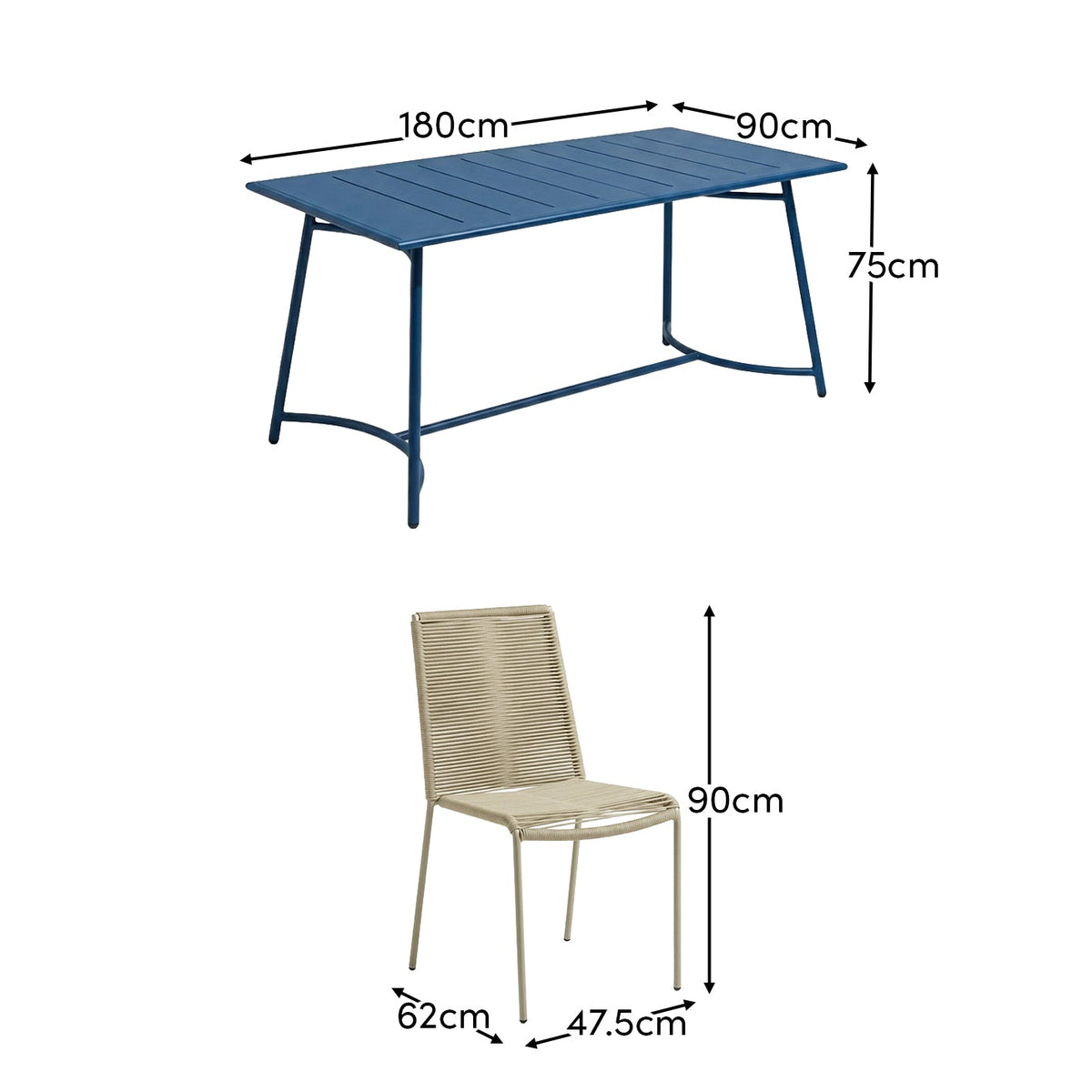 Wilder 6 Seater Blue Garden Dining Set with Ryder Clay Chairs