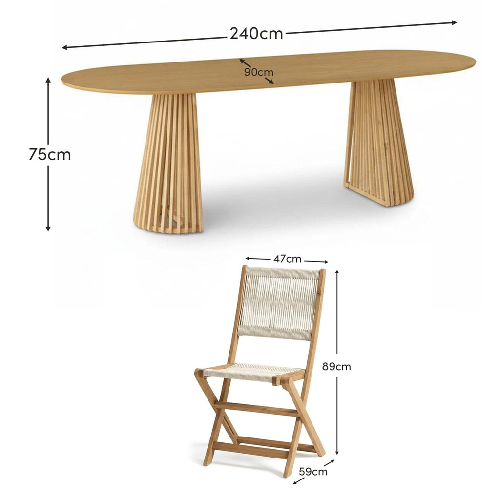 Willow 6 Seater White Acacia Oval Garden Dining Set with Cove Beige Rope Chairs