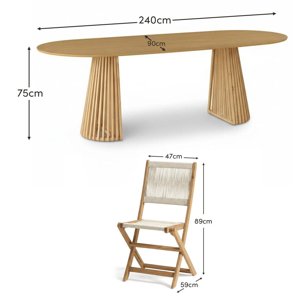 Willow 6 Seater White Acacia Oval Garden Dining Set with Cove Beige Rope Chairs