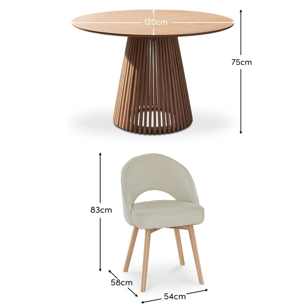 Willow Whitewash Round 4 Seater with Marilyn Boucle Dining Chairs with Whitewash Legs 