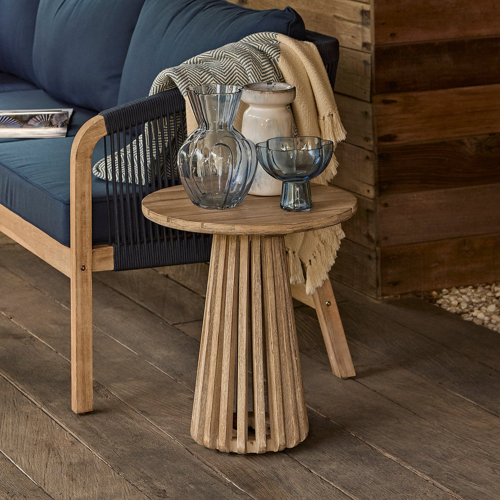 Willow Round Wooden Garden Side Table - Brushed Light Acacia