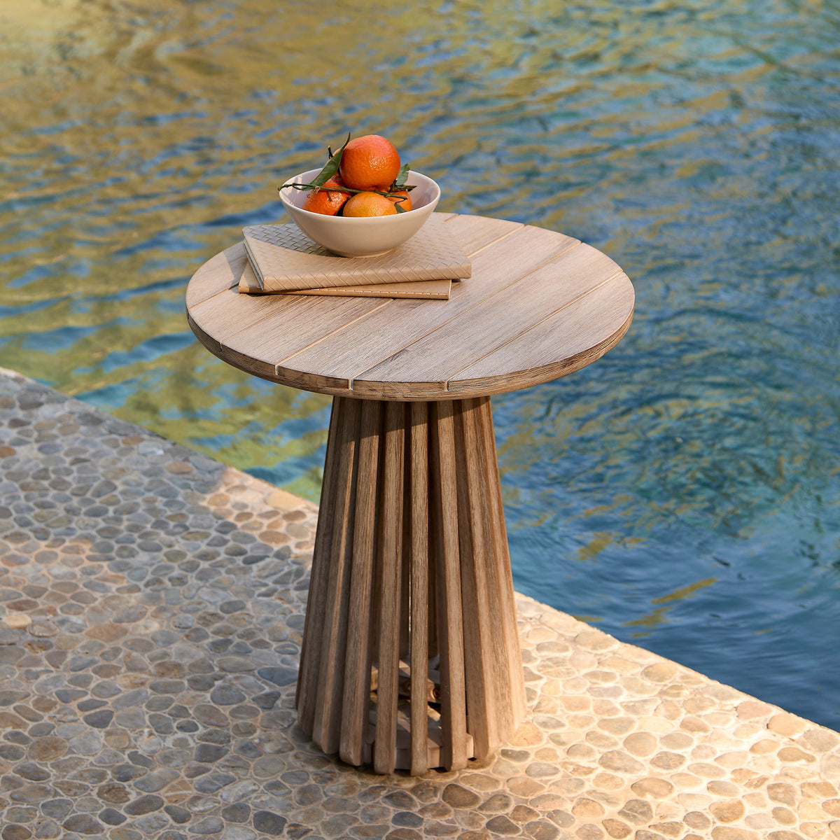 Willow Round Wooden Garden Side Table - Brushed Light Acacia