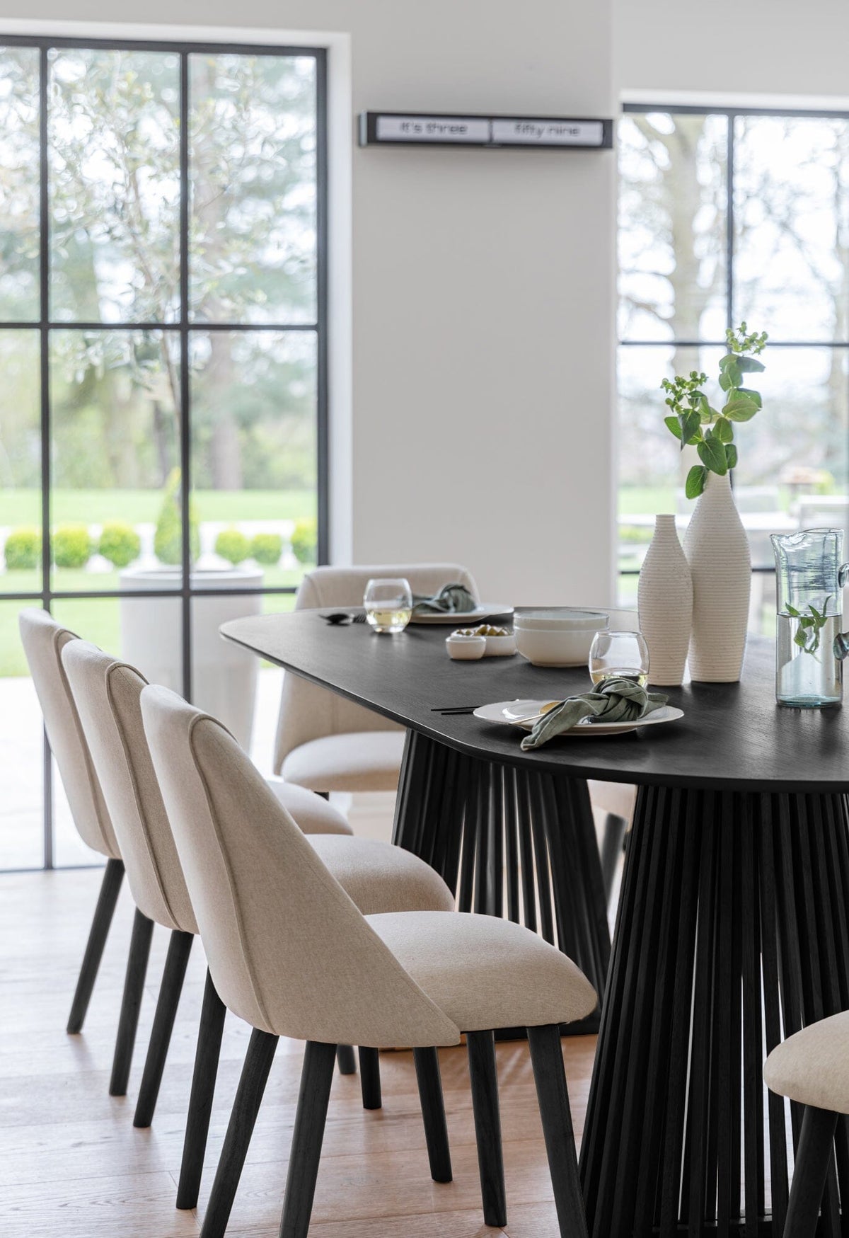 Willow Black Dining Table Set - 6 Seater - Freya Sand Dining Chairs - Black Legs