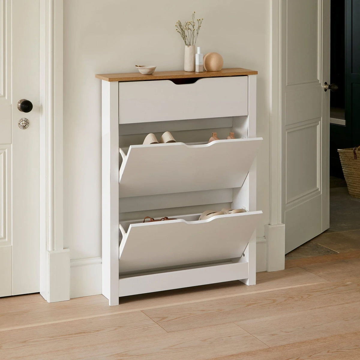 Windsor Shoe Cabinet - 3 Door - White