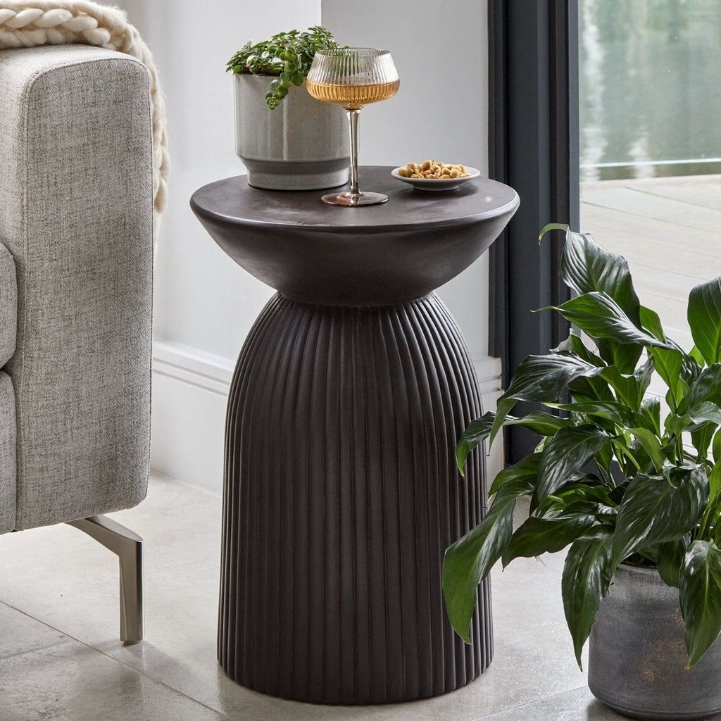 Zaliki Concrete Round Side Table - Black